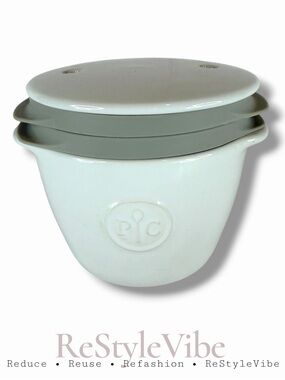 PAMPERED CHEF Breakfast Sandwich Maker Microwave Egg Cooker Ceramic Silicone